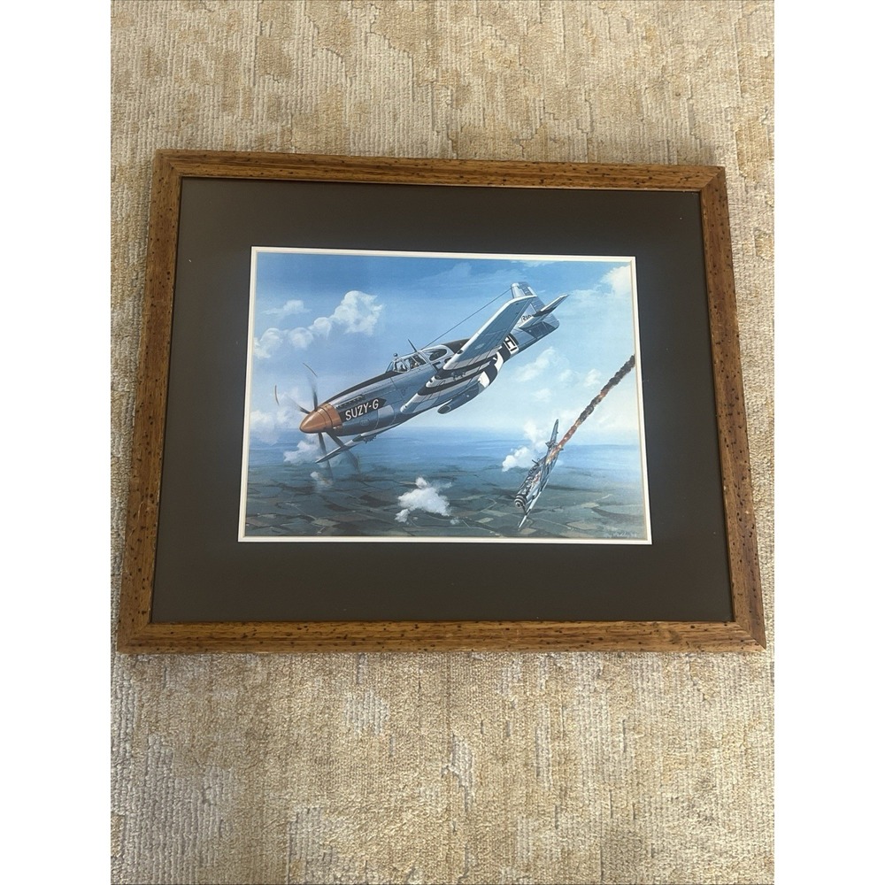 P-51 Mustang Suzy G WW2 Aviation Painting By Raymond Waddey Signed Framed 1998